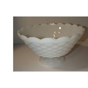 Vintage Milk Glass Large Pedestal Fruit Bowl Diamond Pattern